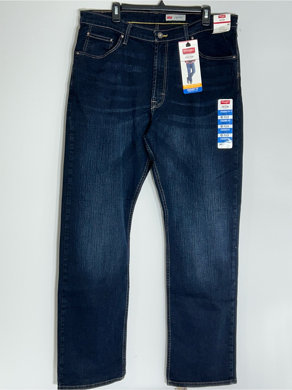 Wrangler Men's Indigo Blue 5 STAR Flex Comfort Straight Jeans Size 38X32